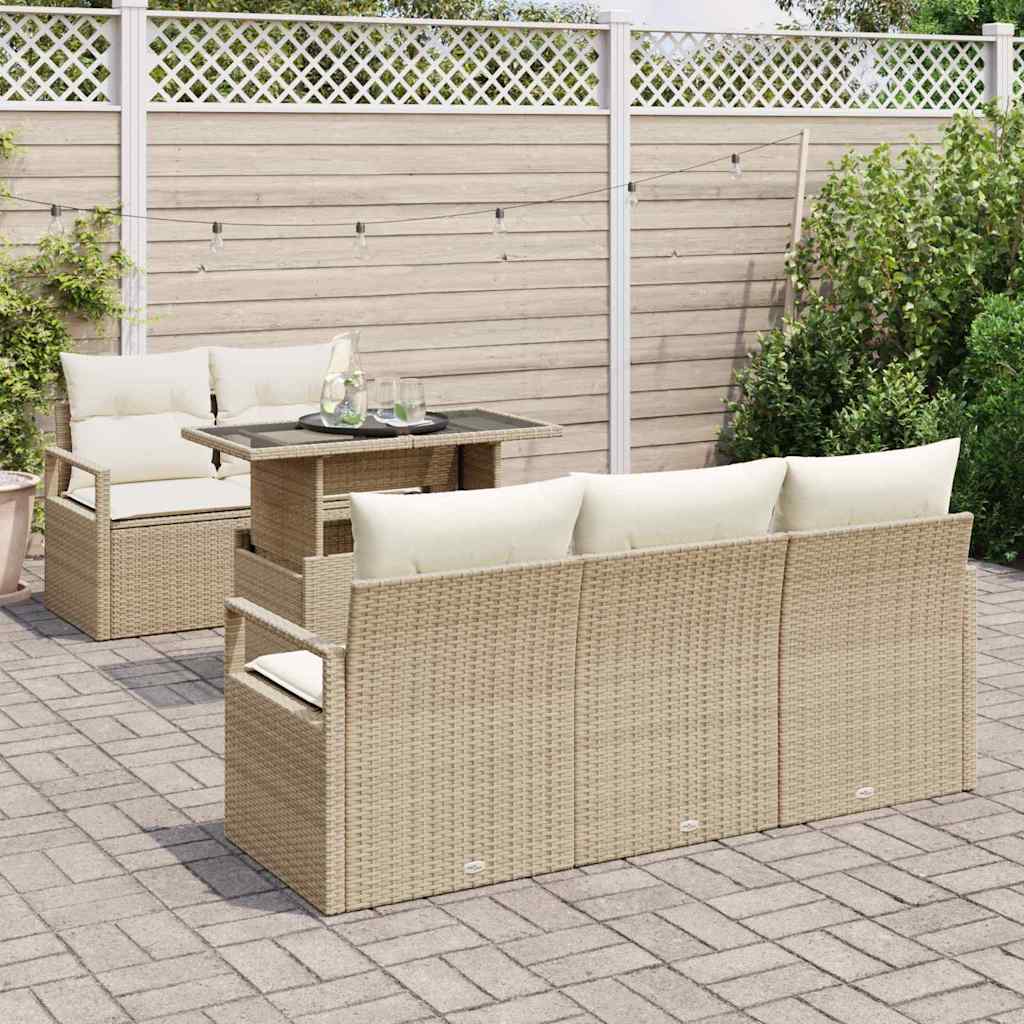 Gartensofa-set mit Kissen mit Speicher 6 pcs Beige Poly Rattan