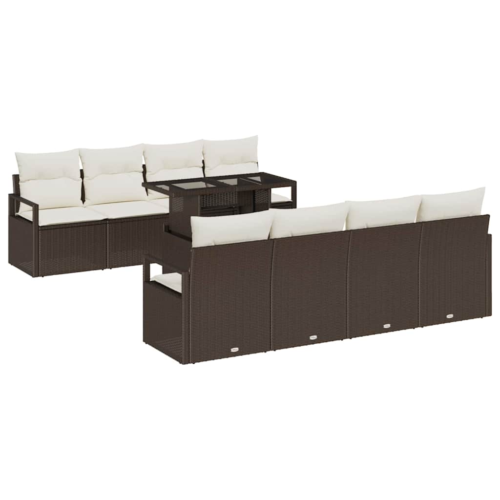 Gartensofa-set mit Kissen mit Speicher 9 pcs Braun Poly Rattan