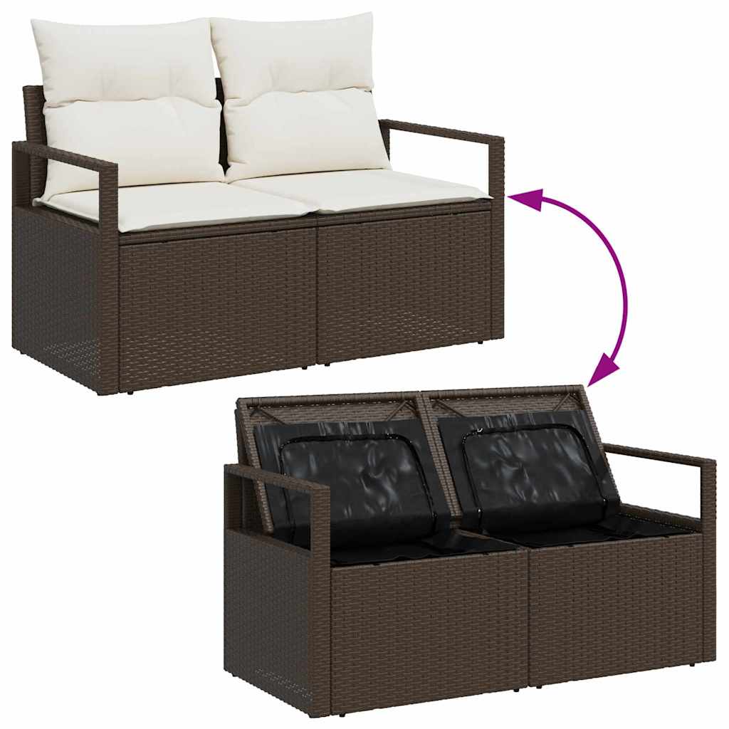 Gartensofa-set mit Kissen mit Speicher 9 pcs Braun Poly Rattan