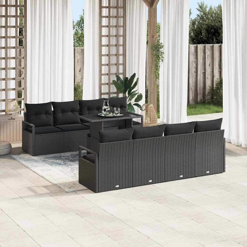 Gartensofa-set mit Kissen 9 pcs Schwarz Poly Rattan