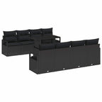 Gartensofa-set mit Kissen 9 pcs Schwarz Poly Rattan