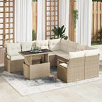 Gartensofa-set mit Kissen mit Speicher 9 pcs Beige Poly Rattan