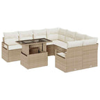 Gartensofa-set mit Kissen mit Speicher 9 pcs Beige Poly Rattan