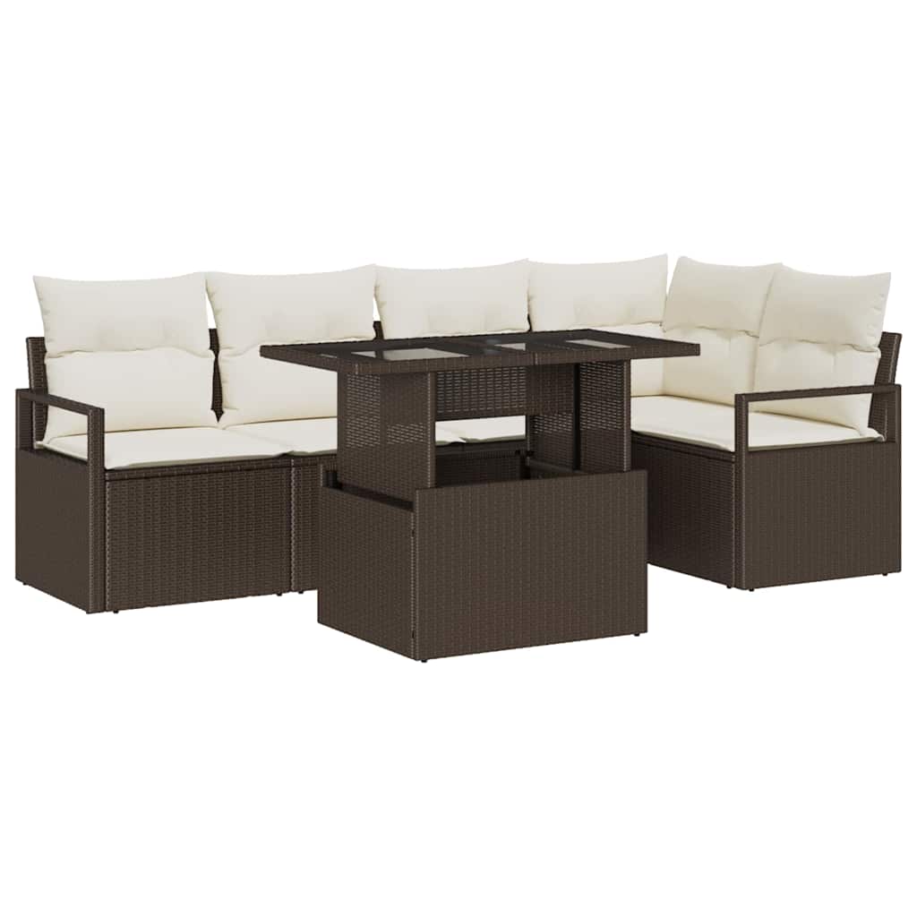 Gartensofa-set mit Kissen mit Speicher 6 pcs Braun Poly Rattan