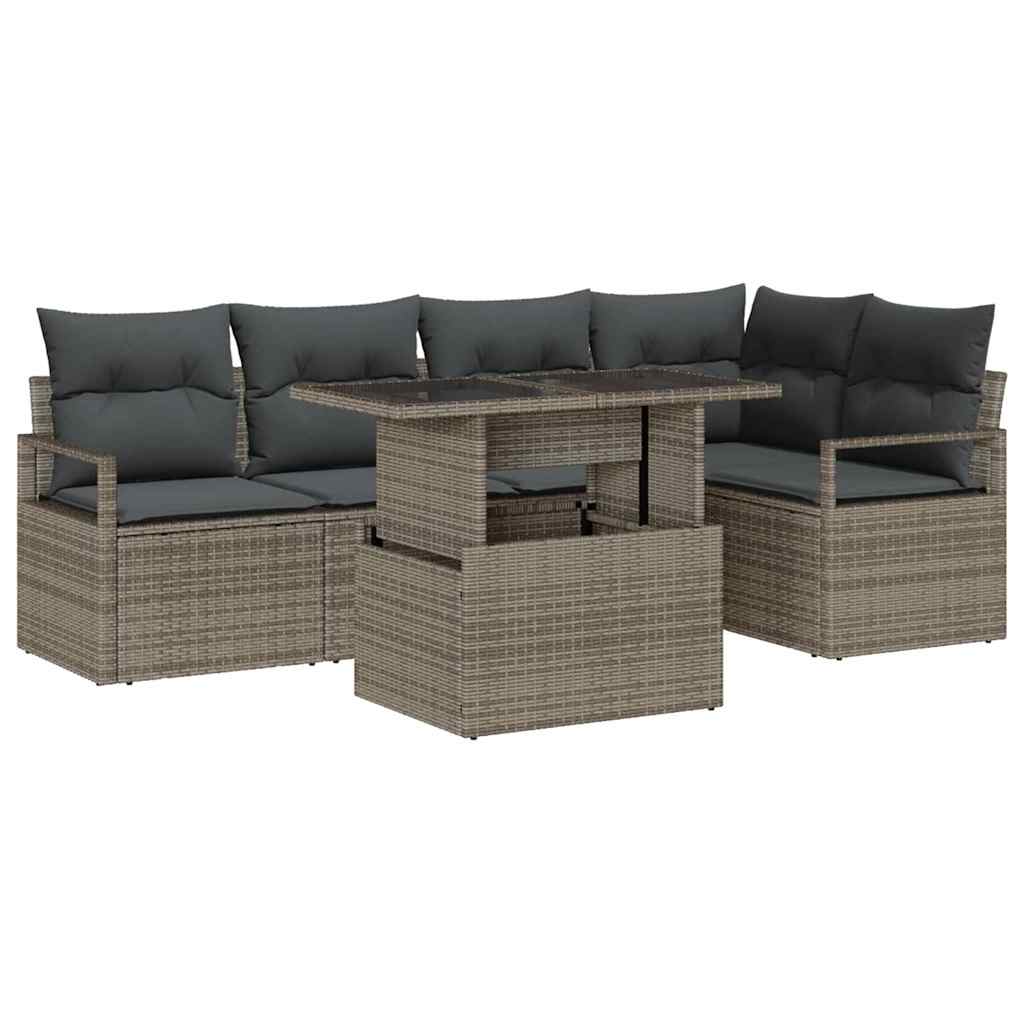 Gartensofa-set mit Kissen mit Speicher 6 pcs Grau Poly Rattan