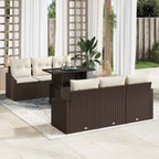 Garten-Sofa-Set mit Kissen mit Speicher 7 pcs Braun Poly-Rattan