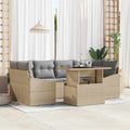Garten-Sofa-Set mit Kissen mit Speicher 7 pcs Beige Poly-Rattan