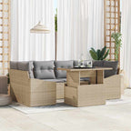 Garten-Sofa-Set mit Kissen mit Speicher 7 pcs Beige Poly-Rattan
