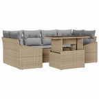 Garten-Sofa-Set mit Kissen mit Speicher 7 pcs Beige Poly-Rattan