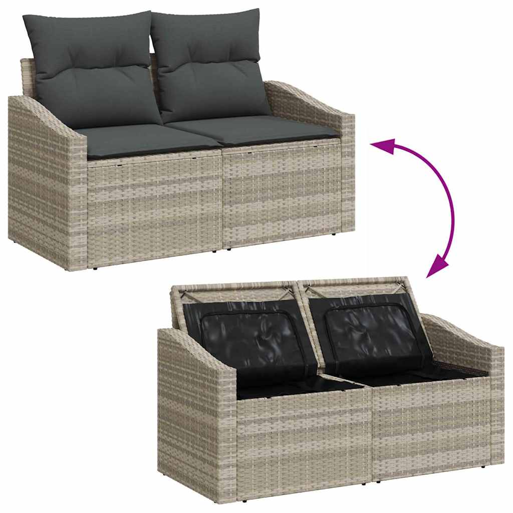 Garten-Sofa-Set mit Speicher 7 pcs Hellgrau Poly Rattan