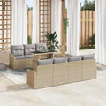 Garten-Sofa-Set mit Kissen mit Speicher 8 pcs Beige Poly-Rattan