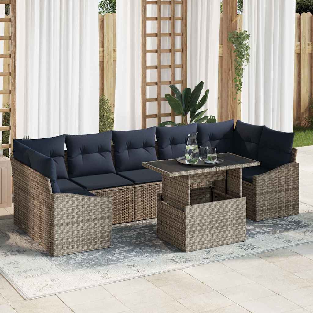 Garten-Sofa-Set mit Speicher 8 pcs Grau Poly Rattan