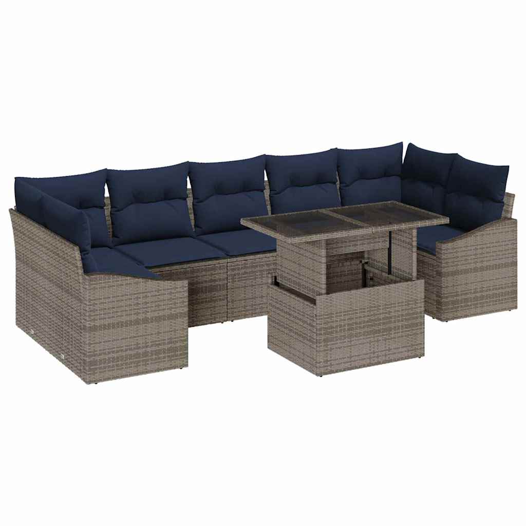 Garten-Sofa-Set mit Speicher 8 pcs Grau Poly Rattan