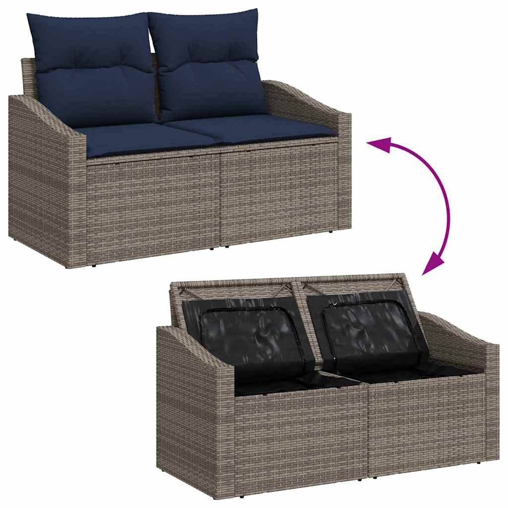 Garten-Sofa-Set mit Speicher 8 pcs Grau Poly Rattan