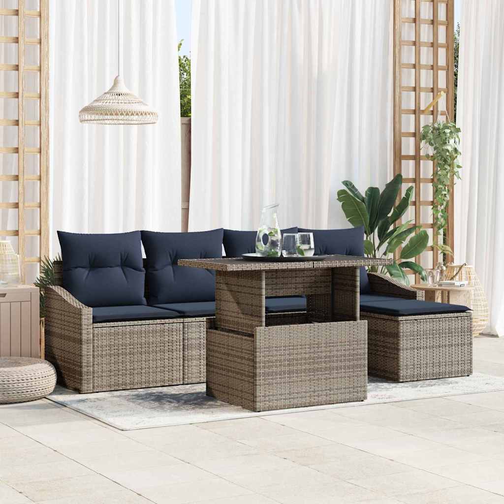 Garten-Sofa-Set mit Kissen 6 pcs Grau und Marineblau