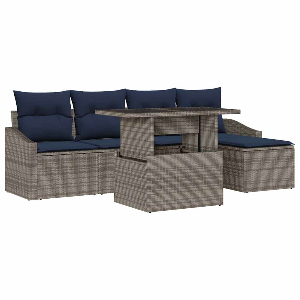 Garten-Sofa-Set mit Kissen 6 pcs Grau und Marineblau