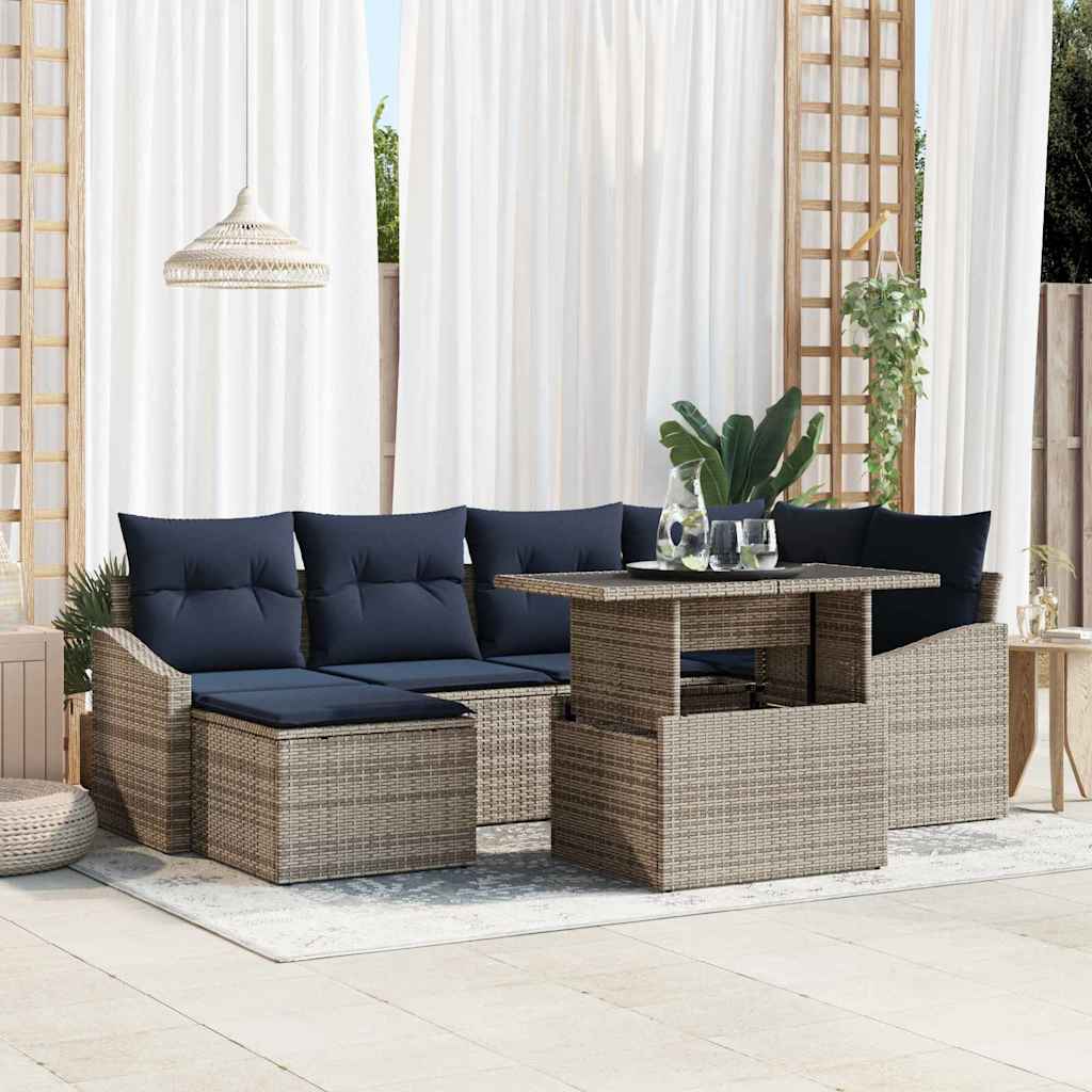 Garten-Sofa-Set mit Kissen 7 pcs Grau und Marineblau