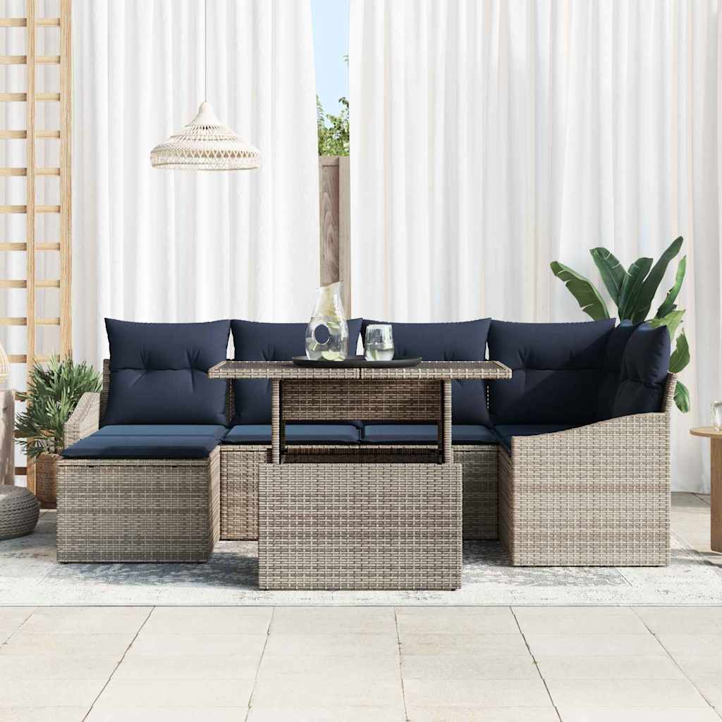 Garten-Sofa-Set mit Kissen 7 pcs Grau und Marineblau