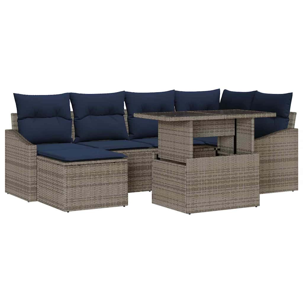 Garten-Sofa-Set mit Kissen 7 pcs Grau und Marineblau