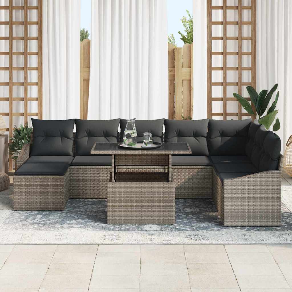 Garten-Sofa-Set mit Kissen mit Speicher 9 pcs Grau