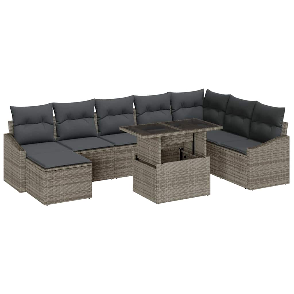 Garten-Sofa-Set mit Kissen mit Speicher 9 pcs Grau