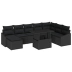 Garten-Sofa-Set mit Kissen mit Speicher 9 pcs Schwarz