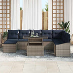 Gartensofa-set mit Kissen 9 pcs Grau und Marineblau