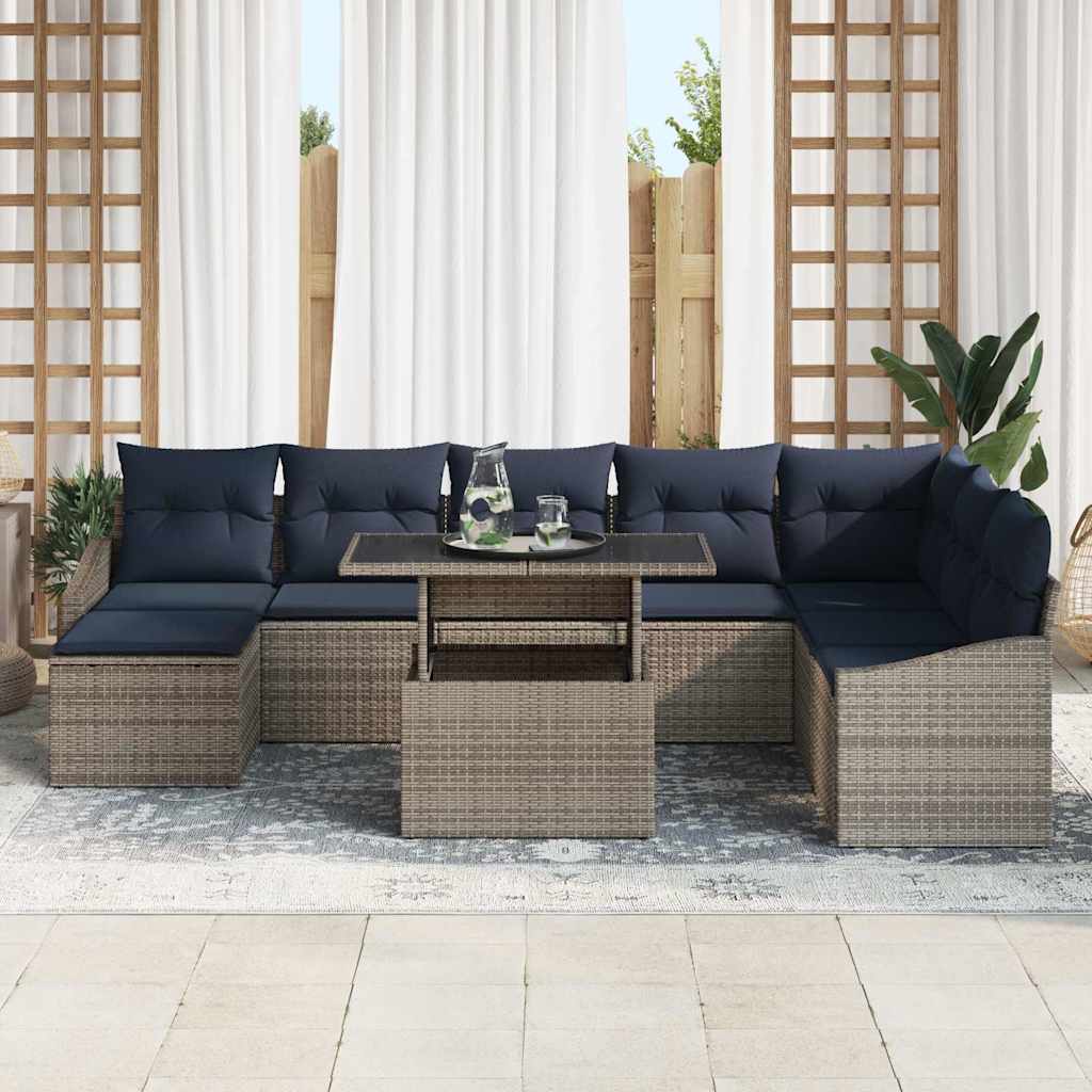 Gartensofa-set mit Kissen 9 pcs Grau und Marineblau