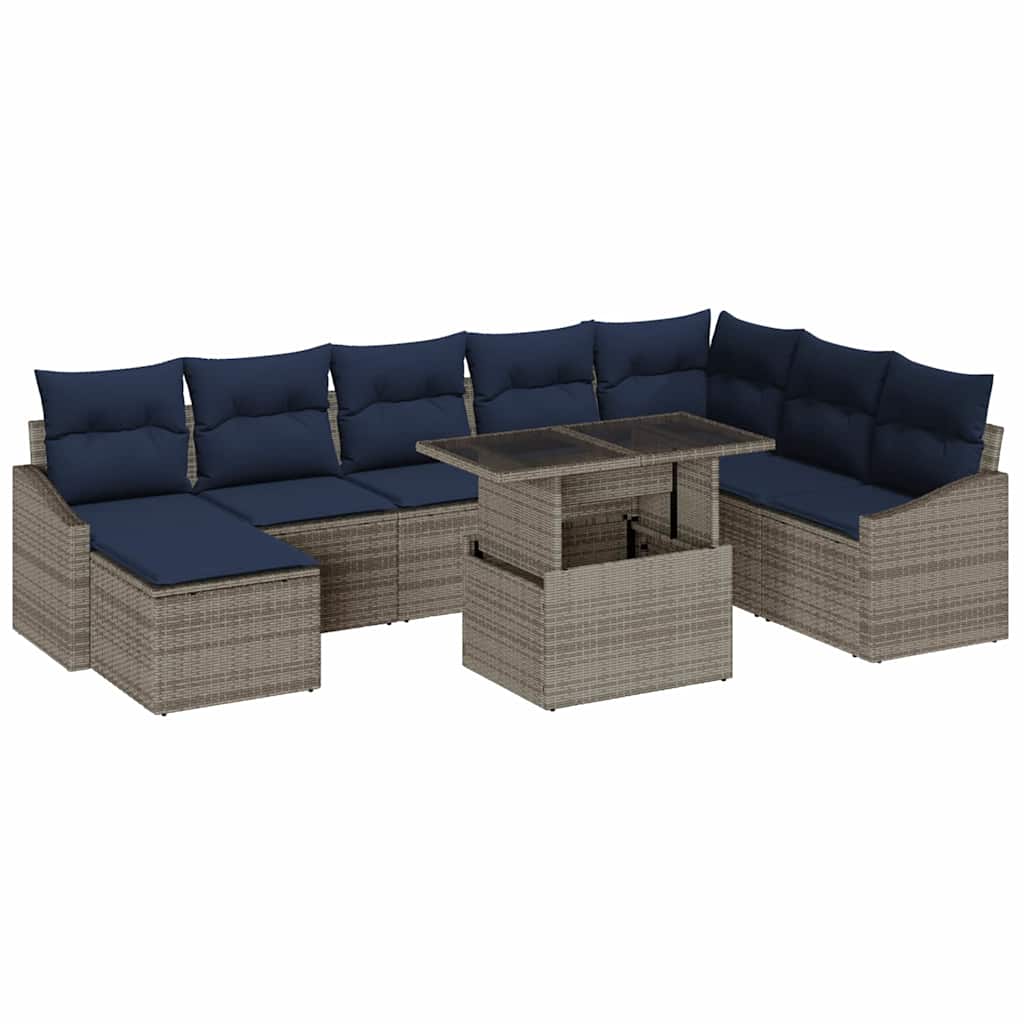 Gartensofa-set mit Kissen 9 pcs Grau und Marineblau