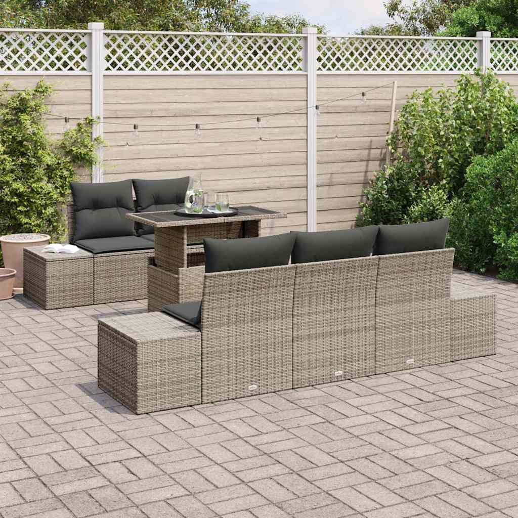 Garten-Sofa-Set mit Kissen mit Speicher mit Kissen 6 pcs Grau