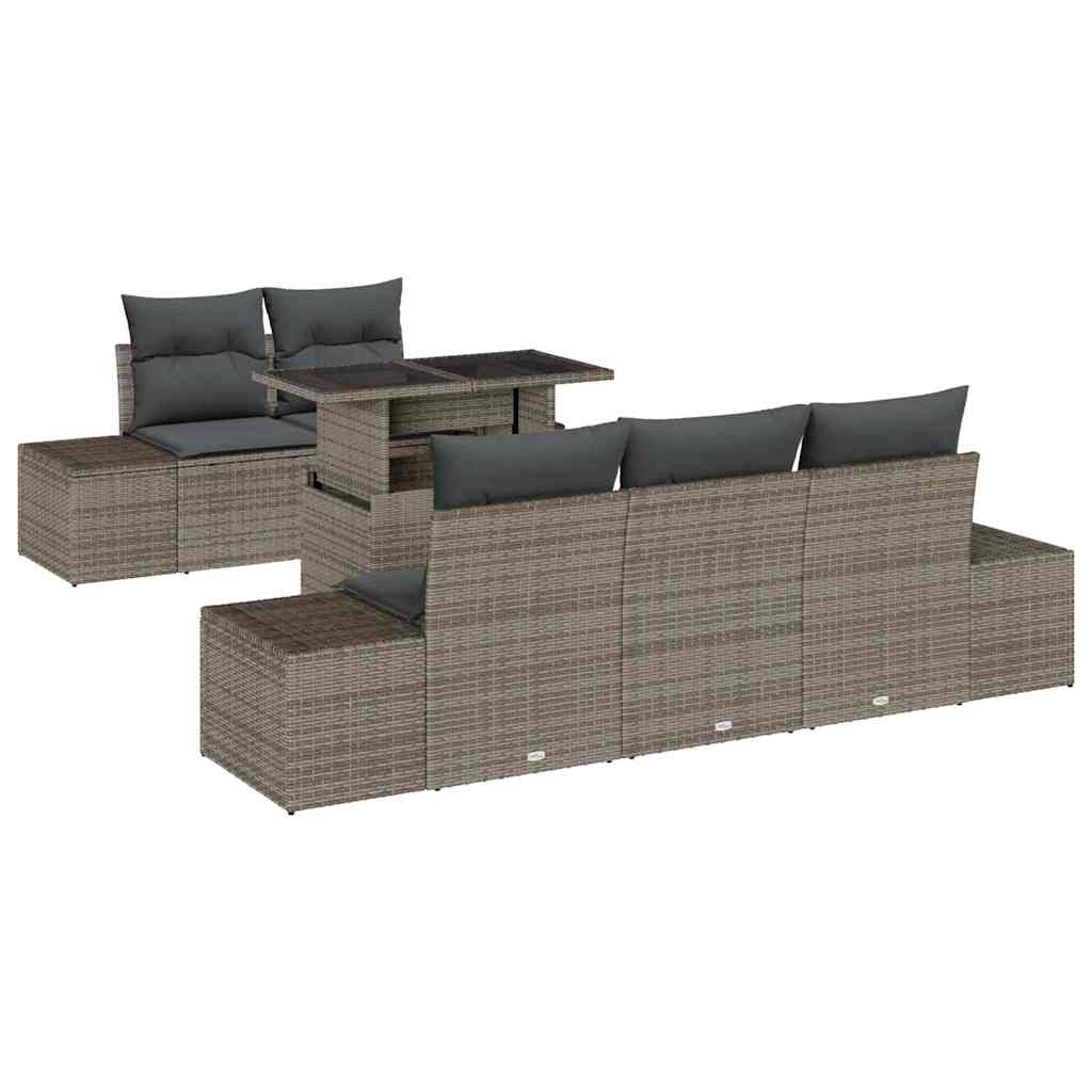 Garten-Sofa-Set mit Kissen mit Speicher mit Kissen 6 pcs Grau