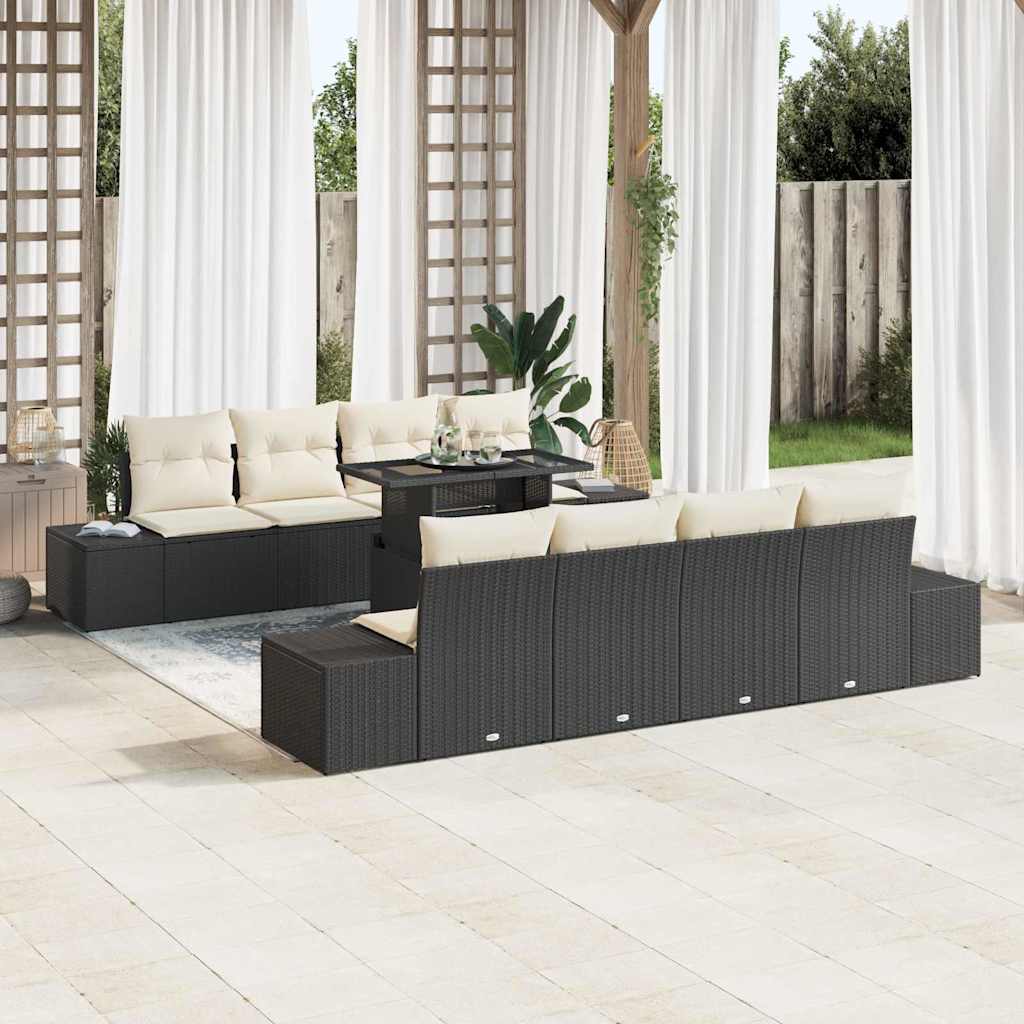 Gartensofa-set mit Kissen mit Speicher 9 pcs Schwarz und Creme
