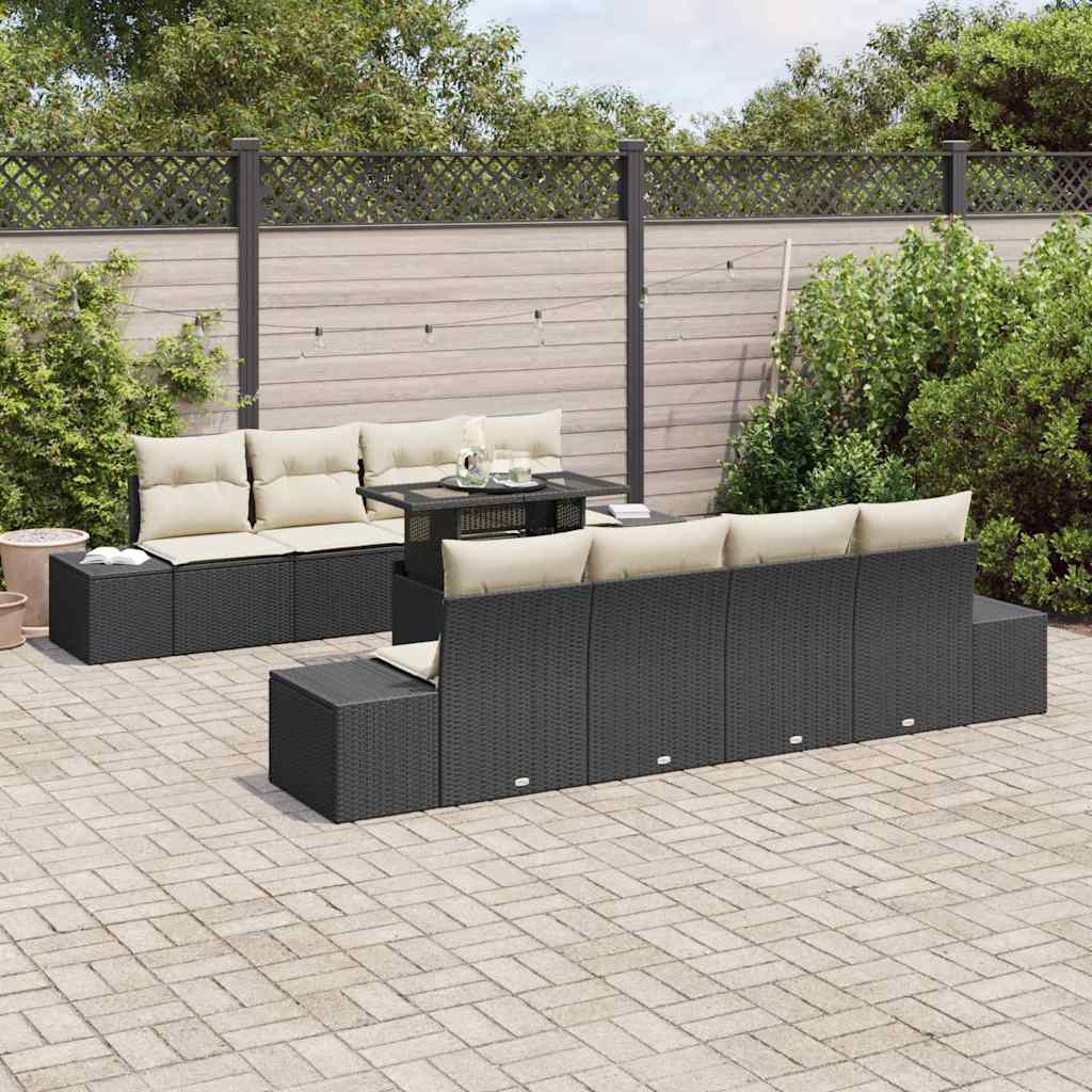 Gartensofa-set mit Kissen mit Speicher 9 pcs Schwarz und Creme