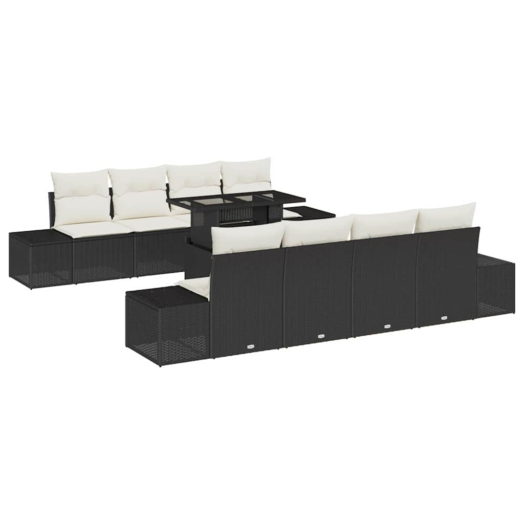 Gartensofa-set mit Kissen mit Speicher 9 pcs Schwarz und Creme
