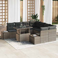 Gartensofa-set mit Kissen mit Speicher 9 pcs Grau Poly-Rattan