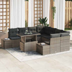 Gartensofa-set mit Kissen mit Speicher 9 pcs Grau Poly-Rattan