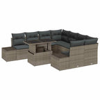 Gartensofa-set mit Kissen mit Speicher 9 pcs Grau Poly-Rattan