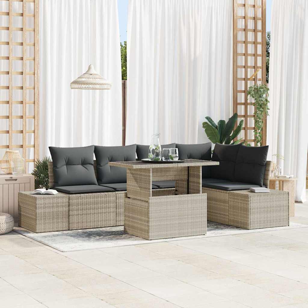 Garten-Sofa-Set mit Speicher 6 pcs Hellgrau Poly Rattan