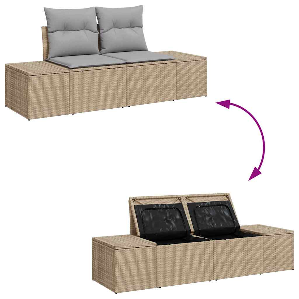 Garten-Sofa-Set mit Speicher 9 pcs Beige Poly Rattan