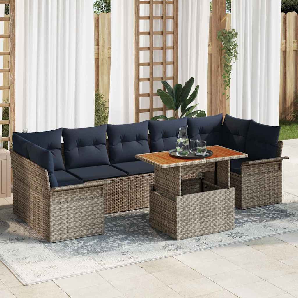 Garten-Sofa-Set mit Speicher 8 pcs Grau Poly Rattan