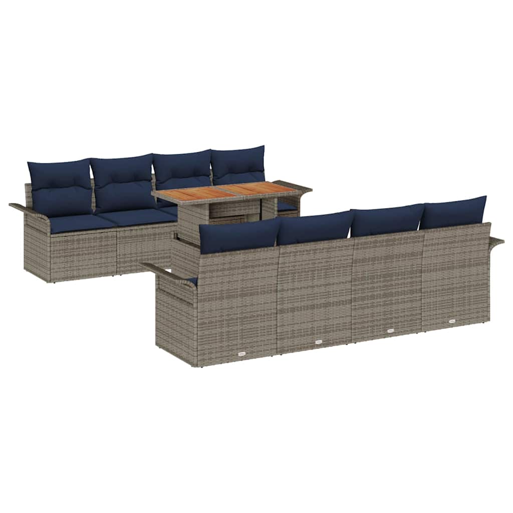 Garten-Sofa-Set mit Speicher 9 pcs Grau Poly Rattan