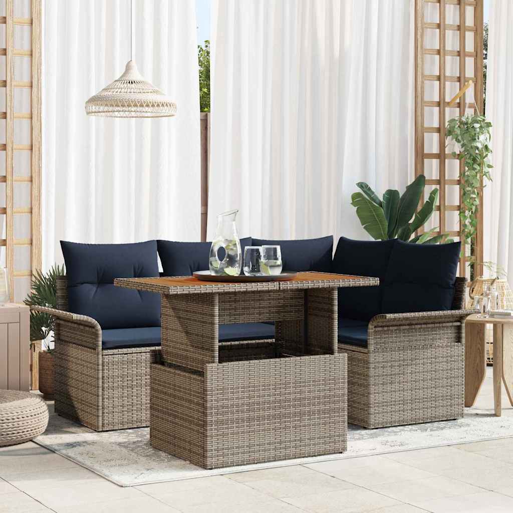 Garten-Sofa-Set mit Speicher 5 pcs Grau Poly Rattan