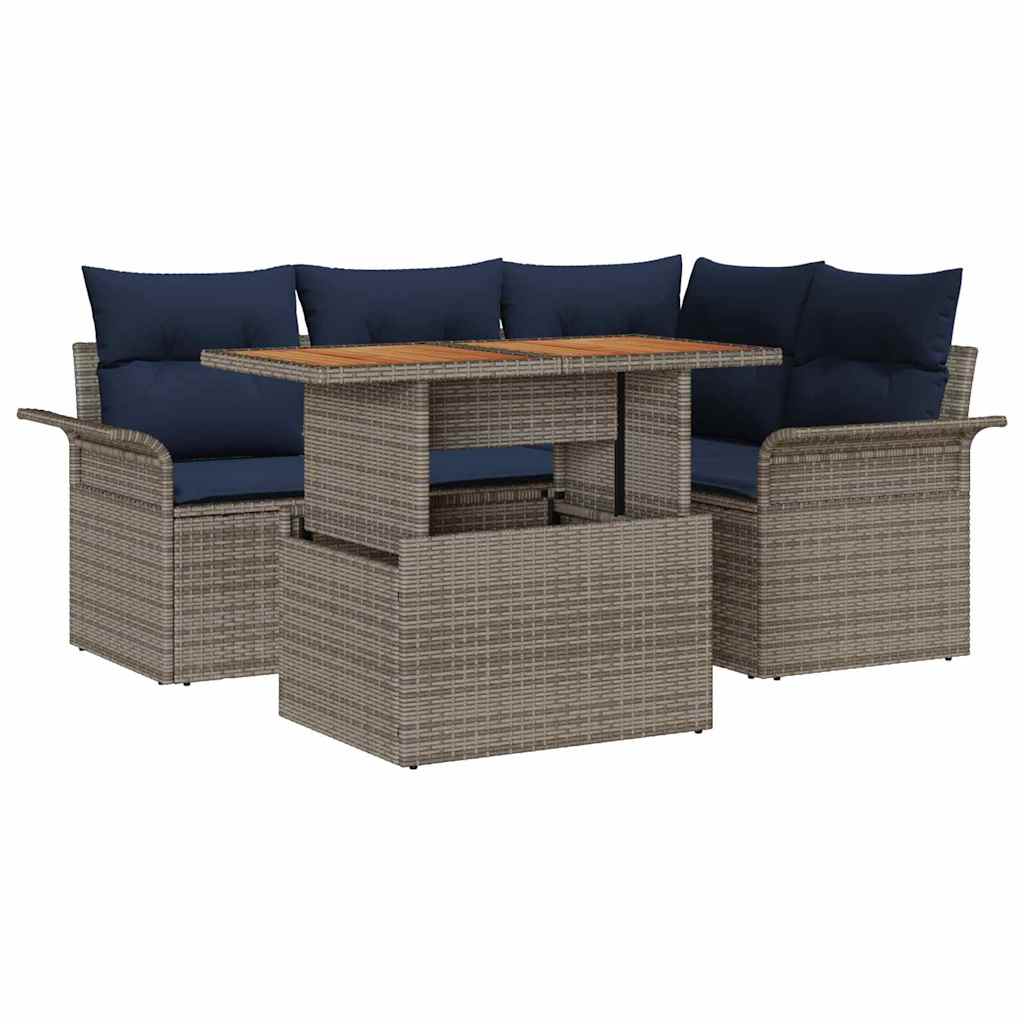 Garten-Sofa-Set mit Speicher 5 pcs Grau Poly Rattan