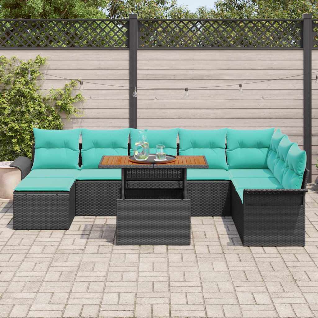 Garten-Sofa-Set mit Speicher 9 pcs Schwarz Poly Rattan