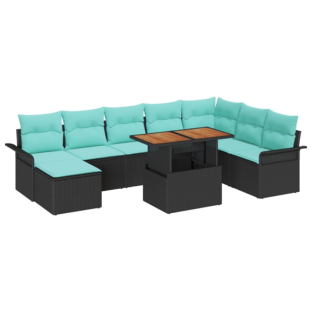Garten-Sofa-Set mit Speicher 9 pcs Schwarz Poly Rattan