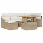 Garten-Sofa-Set mit Speicher 7 pcs Beige Poly Rattan