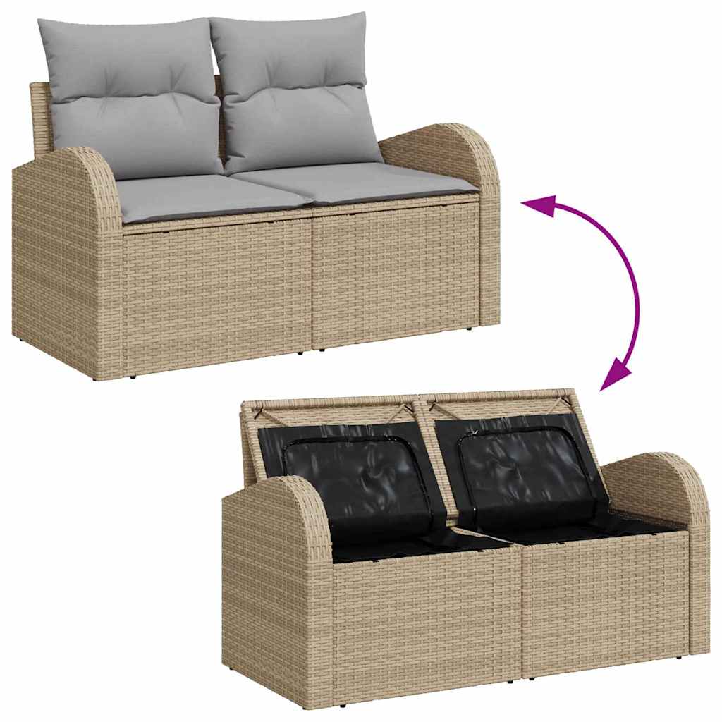 Garten-Sofa-Set mit Speicher 7 pcs Beige Poly Rattan