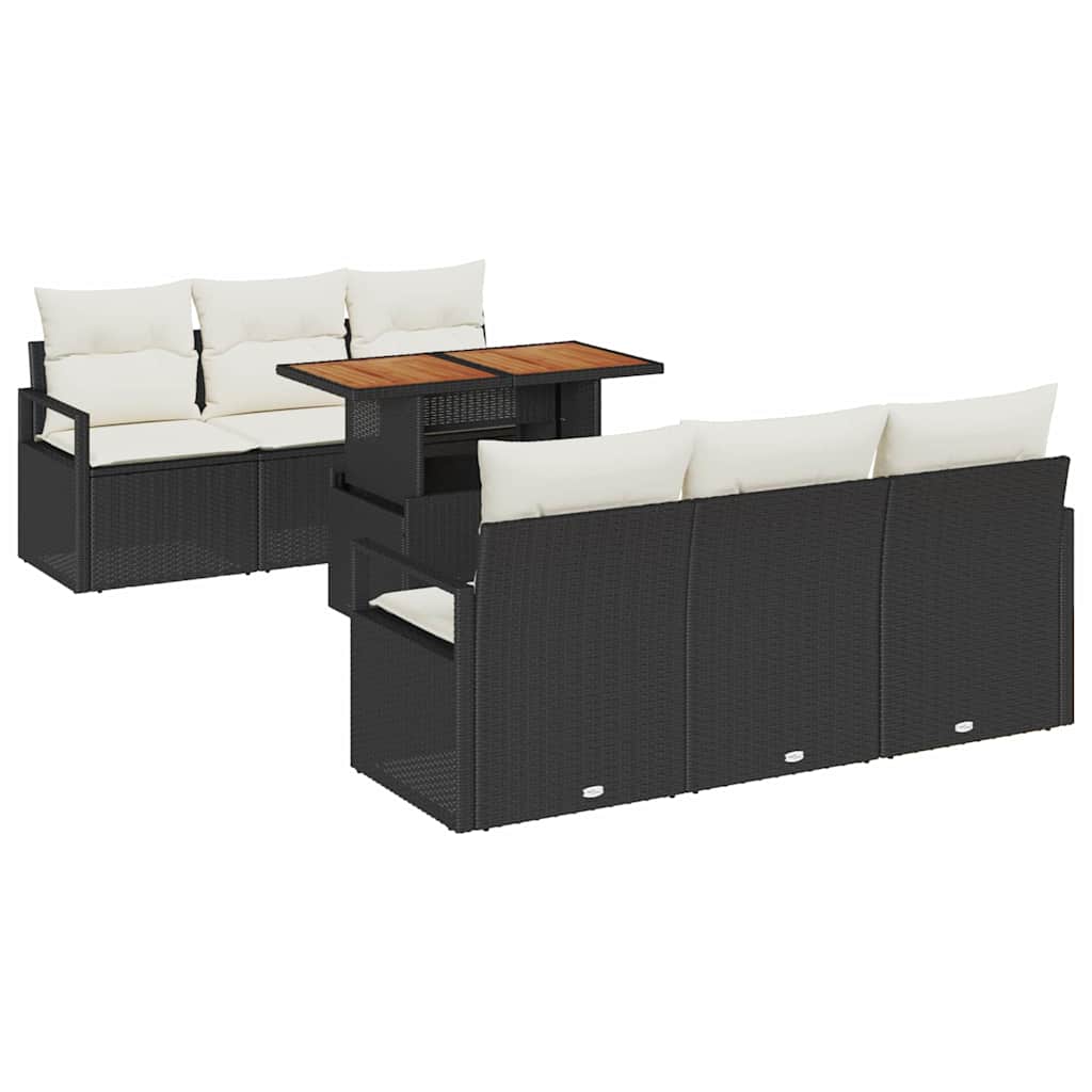 Garten-Sofa-Set mit Speicher 7 pcs Schwarz Poly Rattan