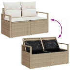 Garten-Sofa-Set mit Speicher 9 pcs Beige Poly Rattan