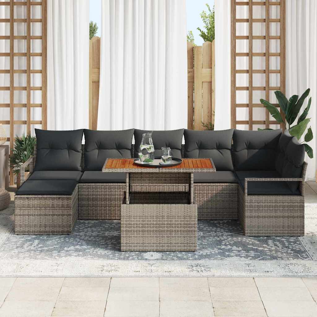 Garten-Sofa-Set mit Speicher 8 pcs Grau Poly Rattan